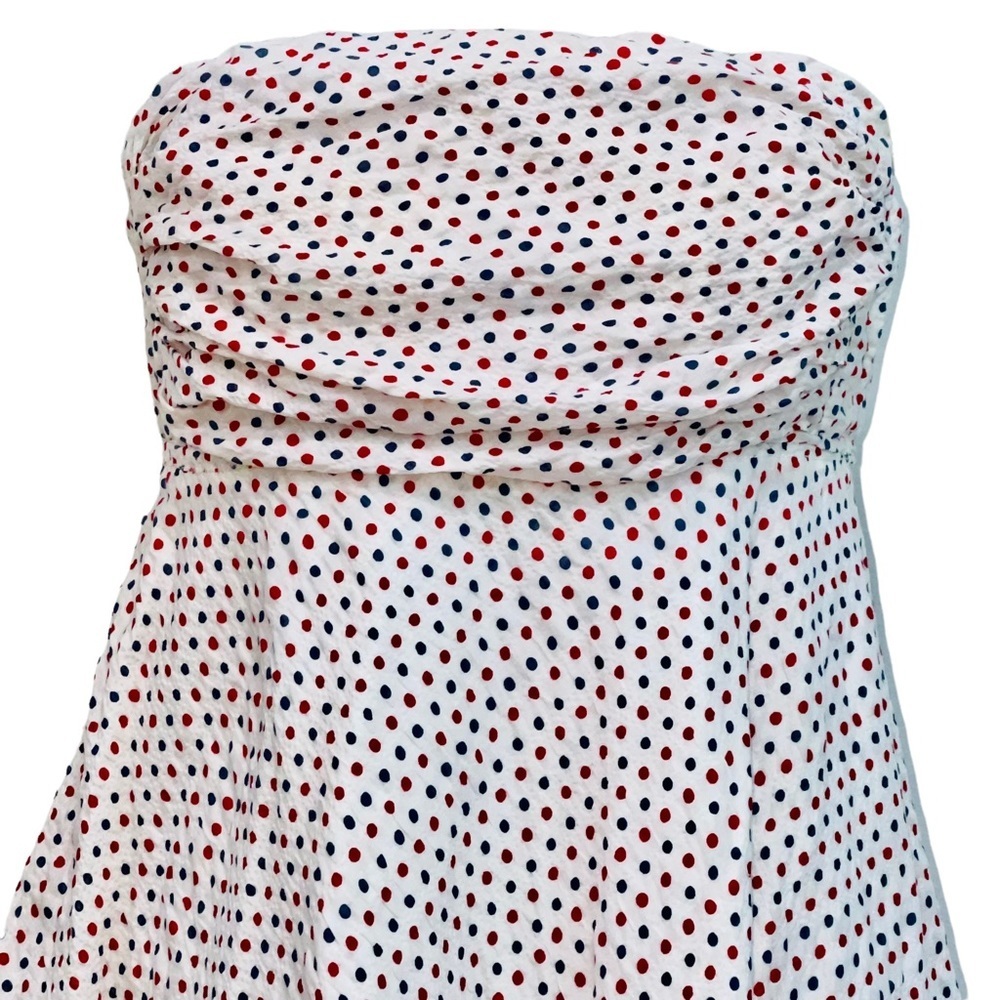 ❤️🤍💙 J. Crew Strapless Seersucker Polka Dot Dress Size 10 EUC - Picture 4 of 6